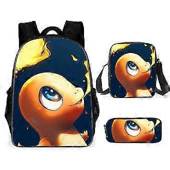KINZON 3 Pçs / set Cartoon Anime Pokmon Crianças Mochila Lancheira Bolsa Lápis Caso Estudante Mochila 12