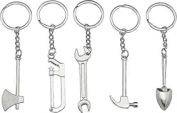 5pcs Key Chains Simulation Tool Metal Key Rings Excavator Alloy Keyring Simulation Decorative Replacement for Women Men, Silver