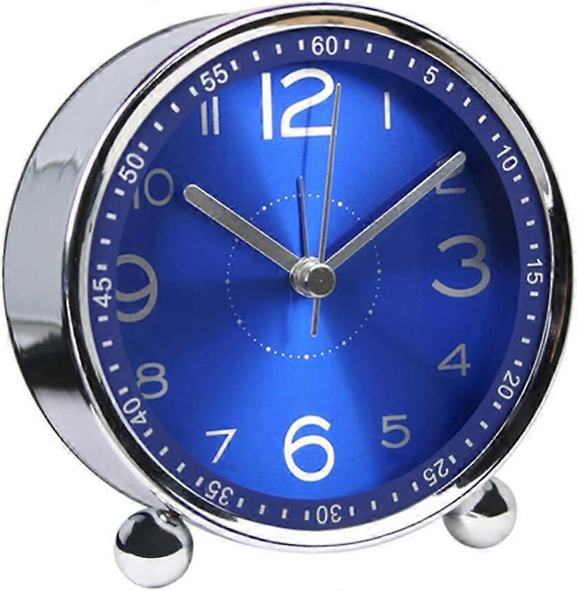 4 Inch Silent Metal Alarm Clock Morning, Retro Sound Alarm, Battery Powered Electromechanical Alarm Clock, Travel Clock (Blue)