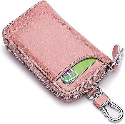 Multifunctional leather car keychain (pink), keyholder wallet, keyholder wallet, multi-functional zipper keycase wallet, available in 6 colors