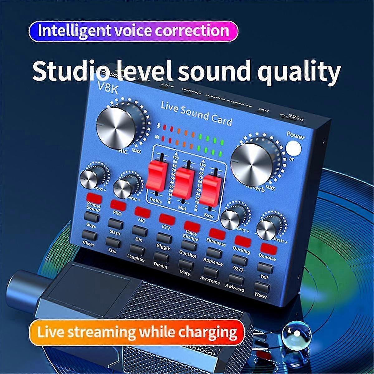 V8k Audio Usb Externt ljudkort Multi Bärbar Mikrofon Live Broadcast Ljudkort För Mobiltelefon Dator