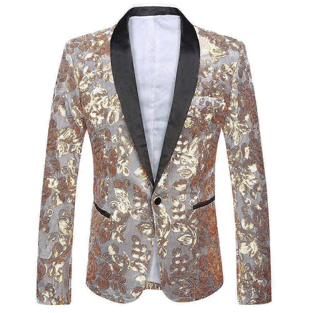 Men's one button velvet suit sequins trim suit jacket