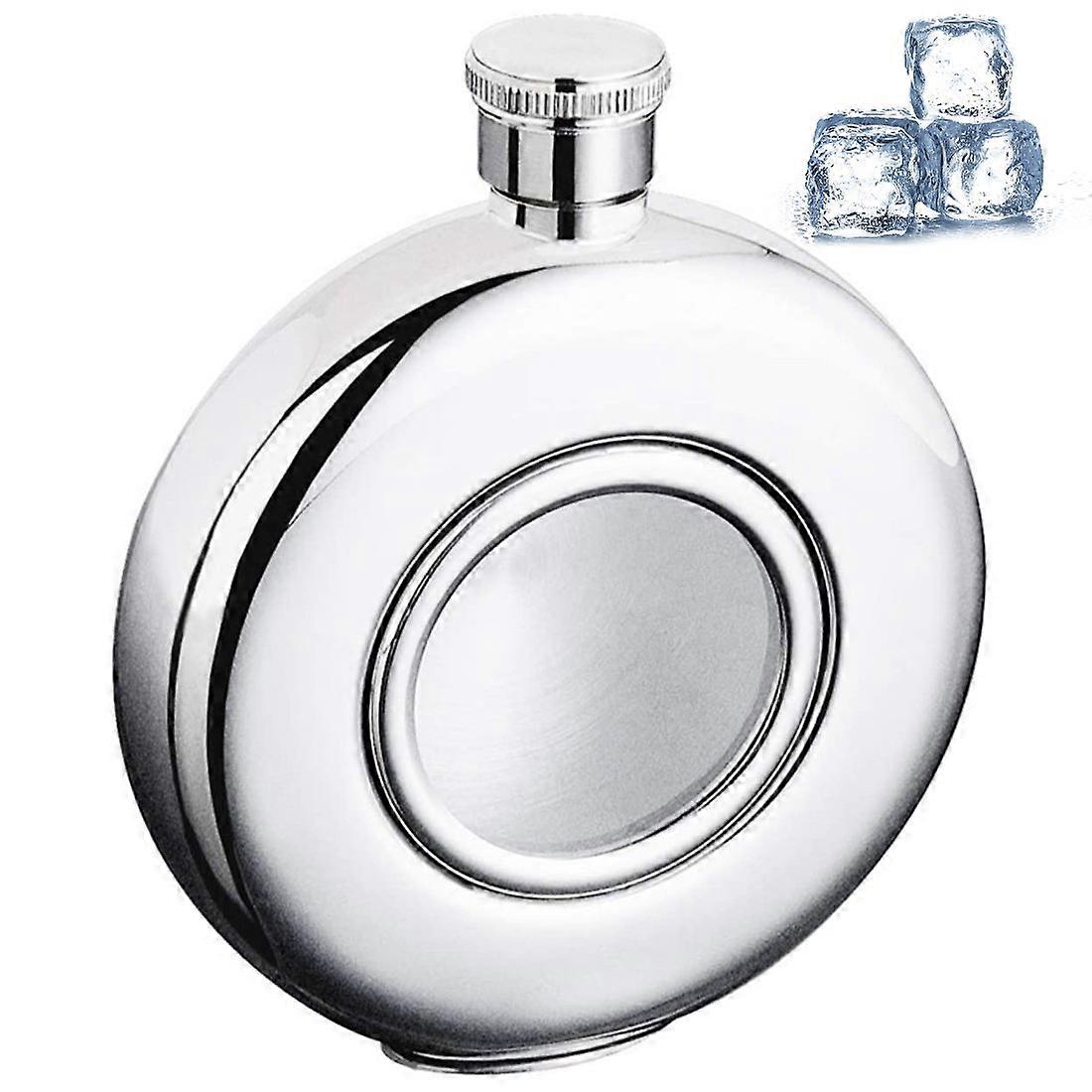 5oz Round Mirror Finished Hip Flask with Transparent Glass Window Mirror Finished with a Funnel metal bar flagon 1pcsD-