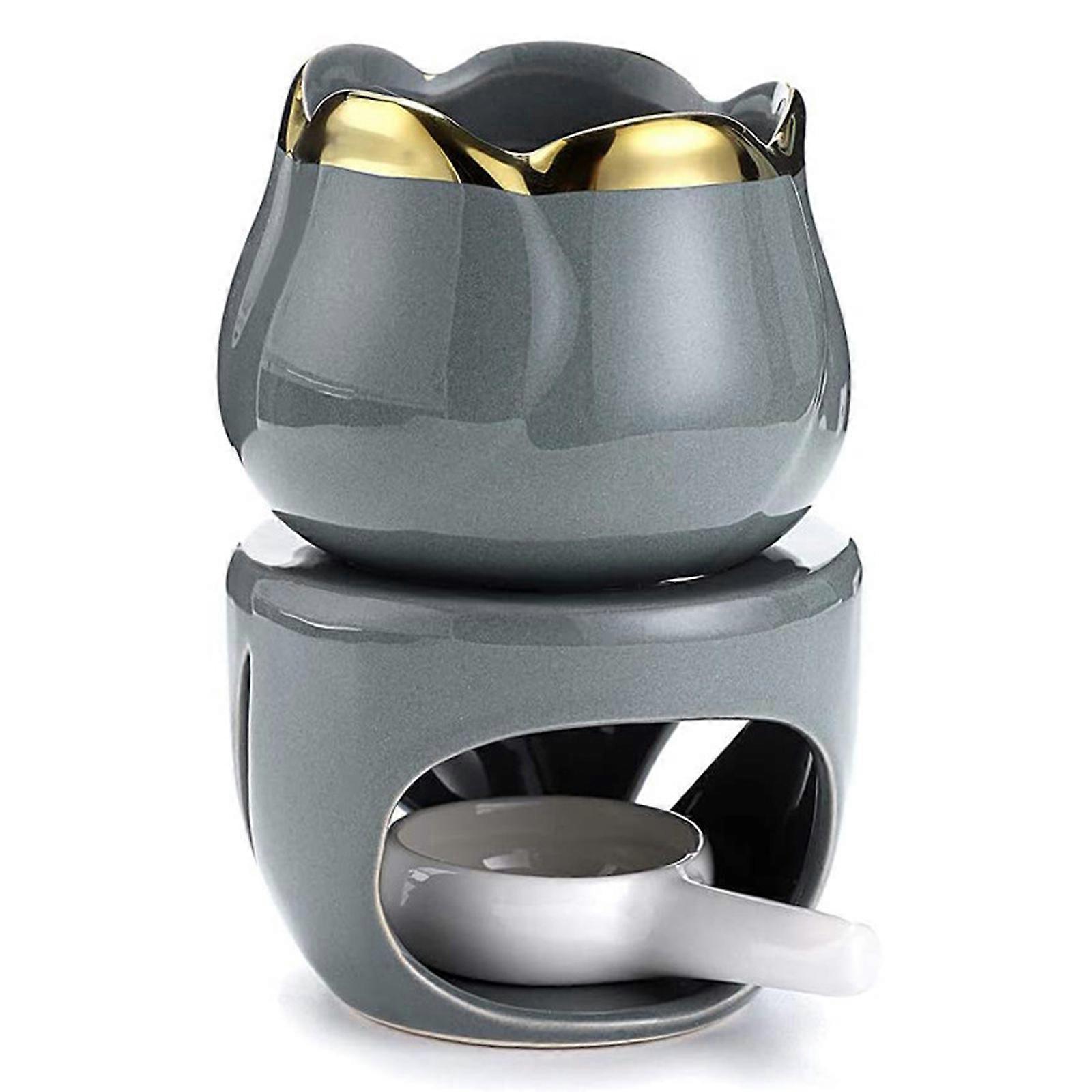 2023 New,Tulip Shaped Tealight Wax Warmer with Candle Spoon, Ceramic Candle Essential Oil Burner Tealight Fragrance Warmer Aromatherapy Diffuser for H