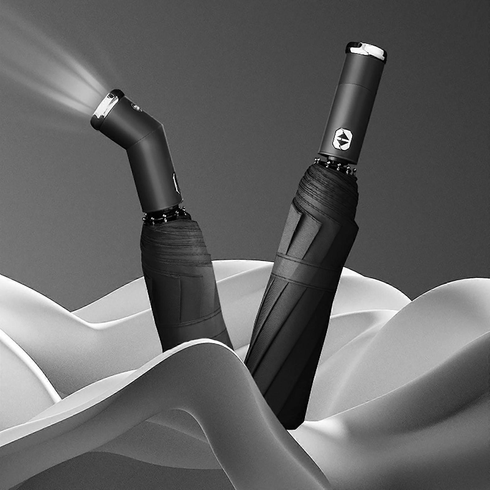 Windproof Led Sun &amp; Rain Umbrella, Lightweight Compact Folding Reverse Automatic Strong Umbrella Auto Open Close Sun Protection