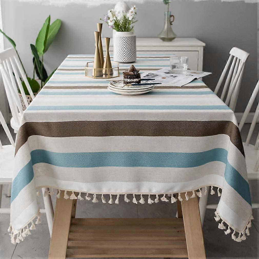 Tablecloth Cotton Linen Simple Style Table Linen Table Runner with Tassel Designed Stripes Splicing