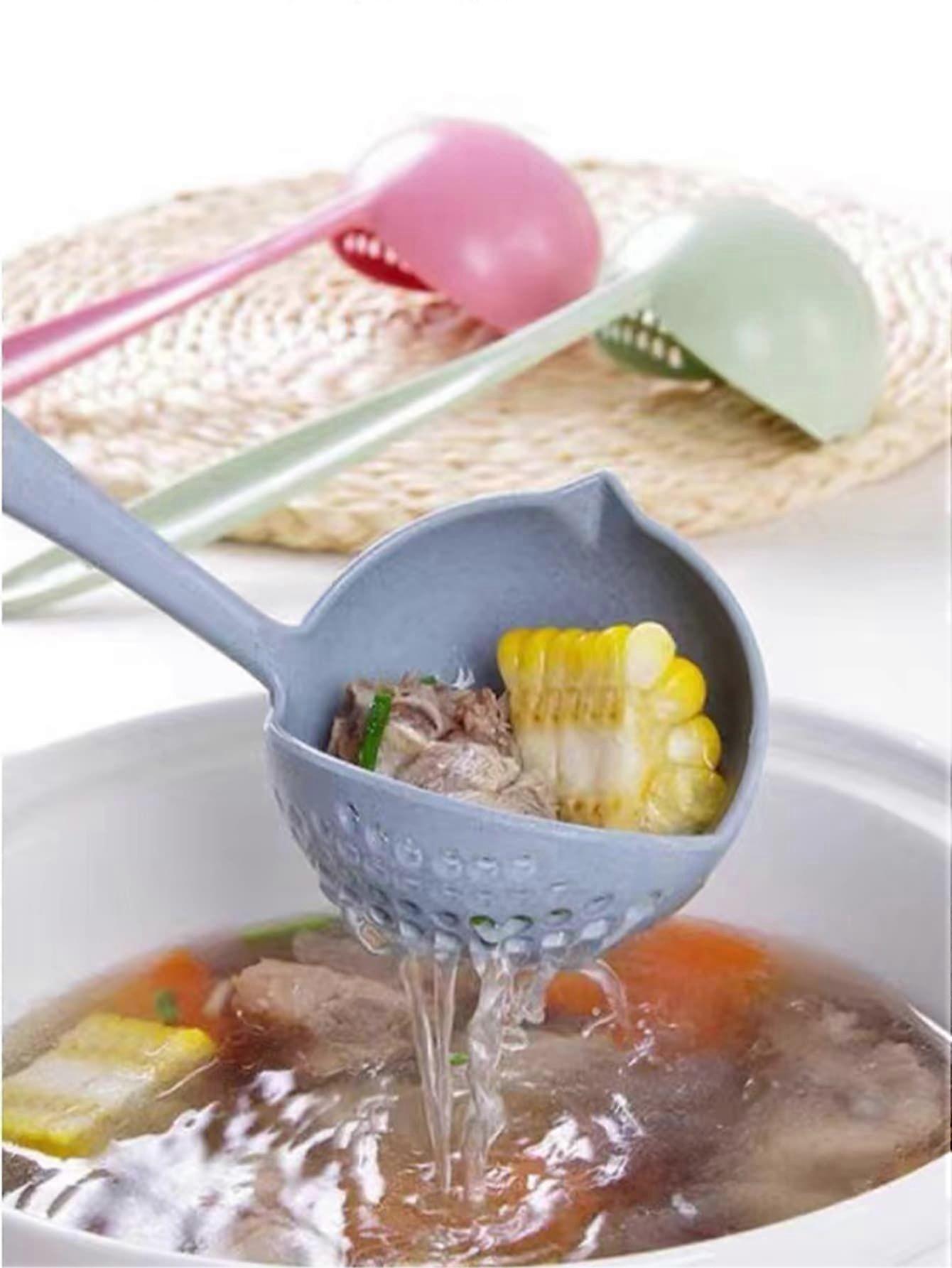 1pc Creative 2 In 1 Plastic Soup Ladle With Filter For Kitchen Utensils, Hot Pot Cooking