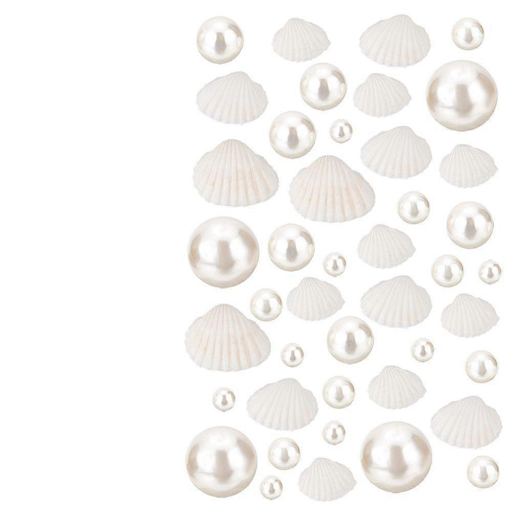 Ocean Theme Vase Fillers including Natural Shell Plastic Imitation Pearl Undrilled/No Hole Beads White Beads: 10~30mm 120pcs Shell: 17~22x21~28x7~10mm