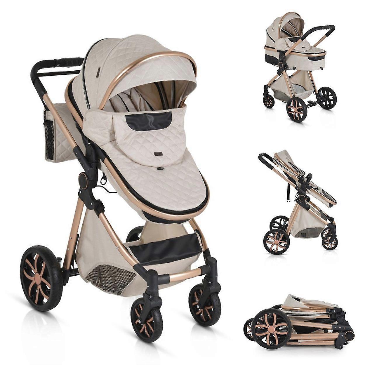 Moni Kinderwagen Alma Sportsitz Tragetasche umbaubar Wickeltasche Sitz umkehrbar beige