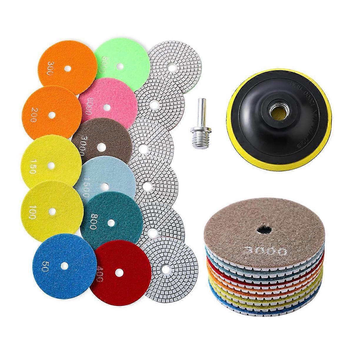 13pcs Diamond Polishing Pads Set,50-8000 Grit Pads,Wet/Dry Polish Kit with Backer Pad for Drill Gri