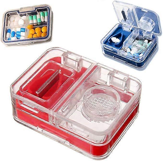 Portable Multifunctional Medicine Box, Three-in-one Double-Sided Pill Organizer Box, Pills Storage Box Dispenser with Pill Cutter