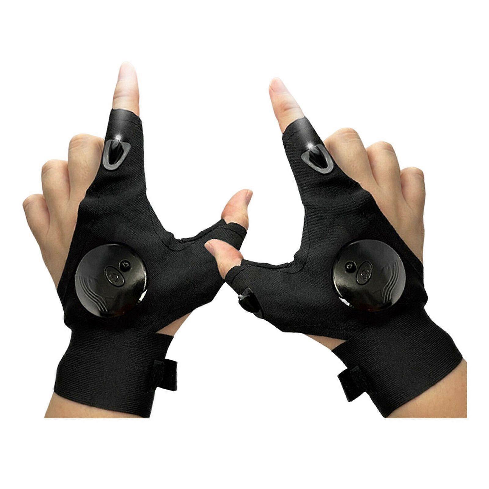 1 Pair Finger Gloves with LED Light Flashlight Tools Outdoor Gear Rescue Torch