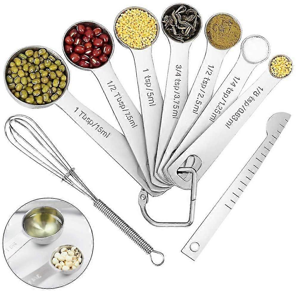 Measuring Spoons 9 Pieces, Stainless Steel Measuring Spoons And Measuring Rulers For Baking Fairs, Dry Rations And Liquids, Dishwasher-safe, Good Kitc