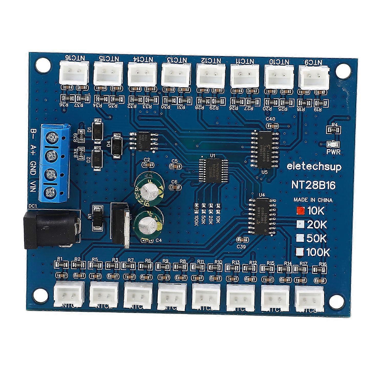 Temperature Sensor Module 16 Channels RS485 ‑20℃ to +125℃ Temp Measurement Board for B3950 1% NTC 10