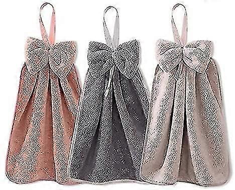 3 PcsTowels With Hanging Loops - Microfiber Coral Fleece Hanging Towelettes For Bathroom And Kitchen, Super Soft And Highly Absorbent