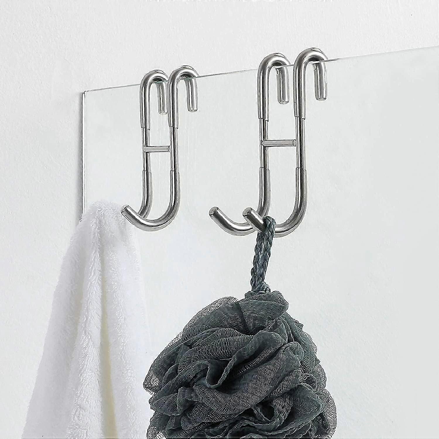 Shower Door Hooks (2-pack), Towel Hooks For Bathroom Frameless Glass Shower Door, Shower Squeegee Hooks