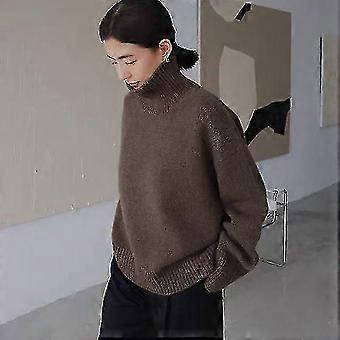 En Nieuwe Dikke Kasjmier Trui Vrouwen Hoge Hals Pullover Trui Warme Losse Gebreide Basis Trui Jas Tops XXL bruin