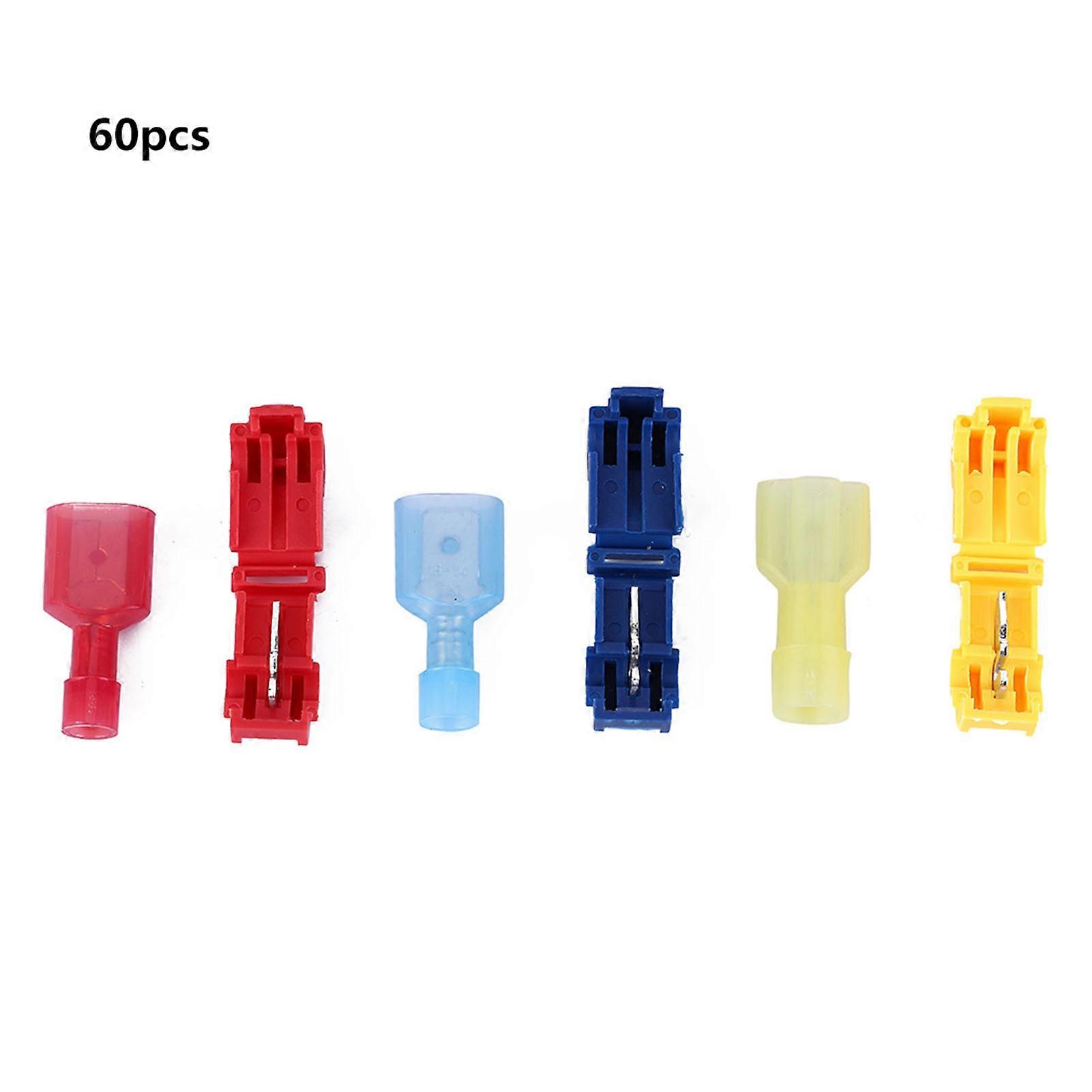 60pcs T Tap Electrical Connectors Quick Wire Splice Taps and Insulated Terminal