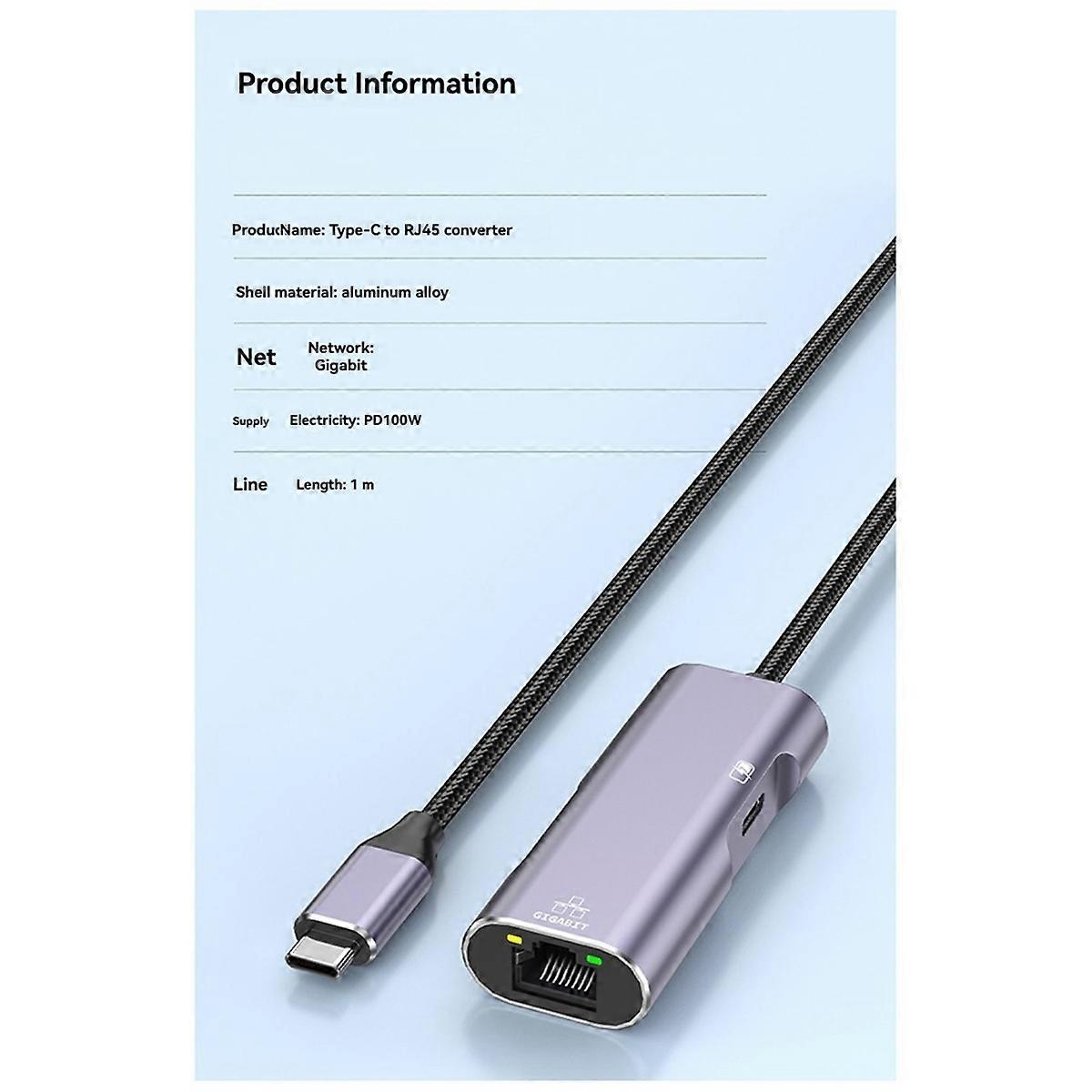PD32 Typec to Gigabit Network Card Mobile Phone Network Cable Converter with Charging for Live Broadcast