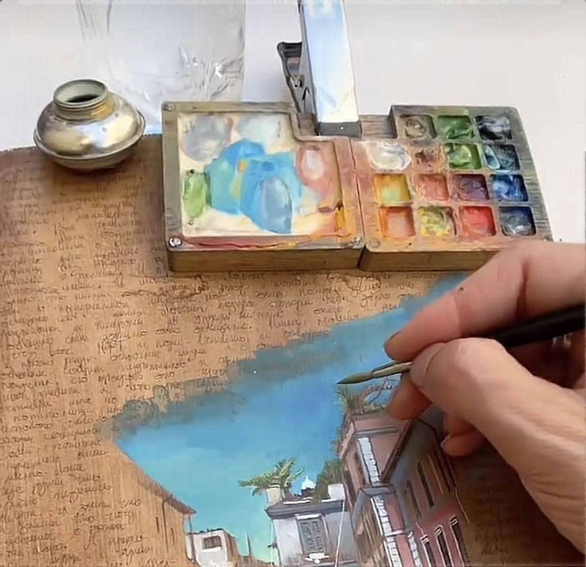 Portable Magnetic Box Sketchbook Palette For Travel, 15-Grid Wooden Paint Palette with Lid & Mixing Tray for Artists Watercolor & Acrylic