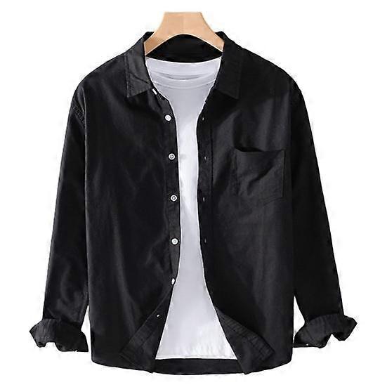 Fall Spring Men Shirt Single-breasted Solid Color Lapel Long Sleeve Soft Breathable Cadigan Buttons Plus Size Formal Business Style Office Shirt