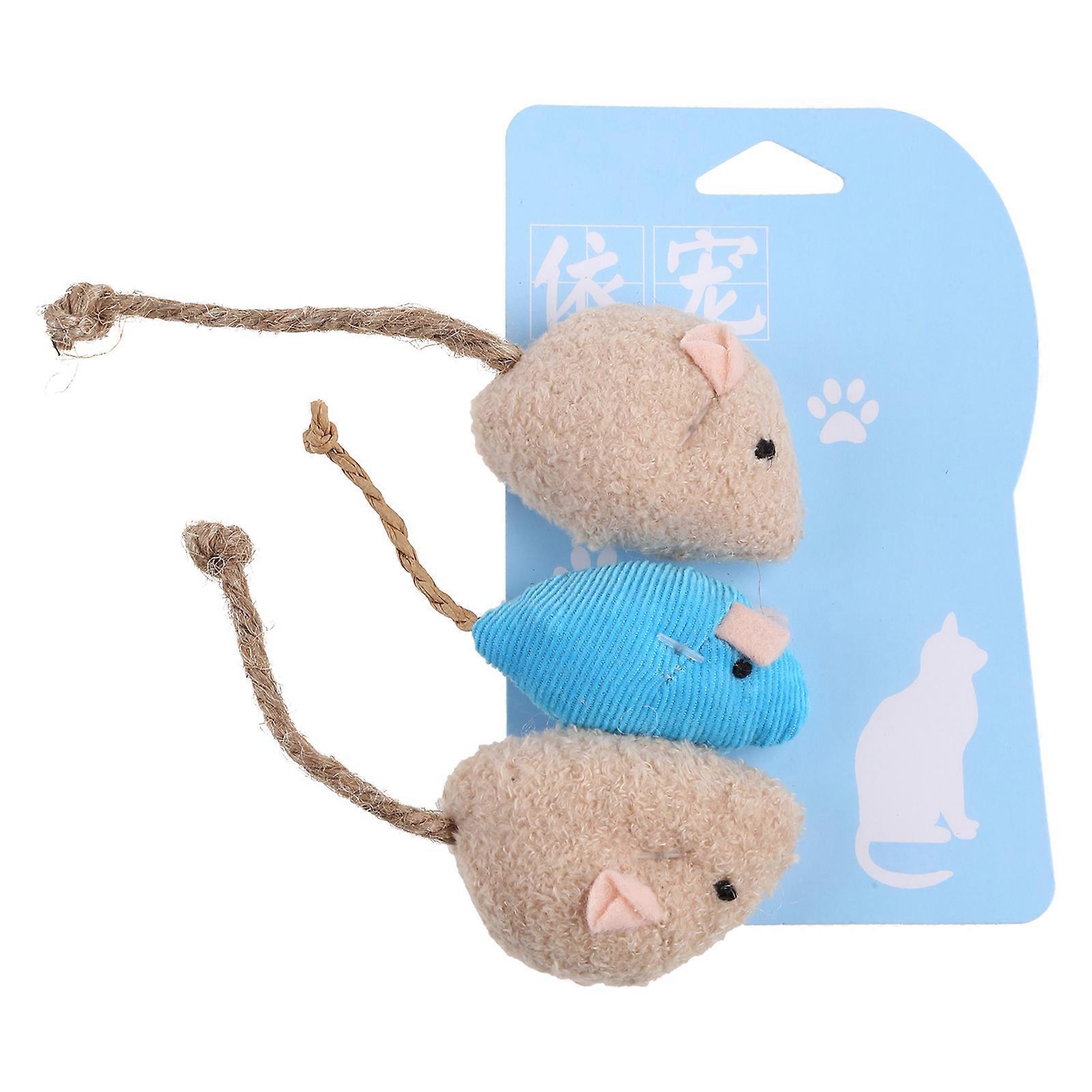 Pack of 3 Soft Plush Catnip for Cat Toys Mice Toys with String Tails for Cat Dental Care Pet Kitten Interactive Chew Toy  White
