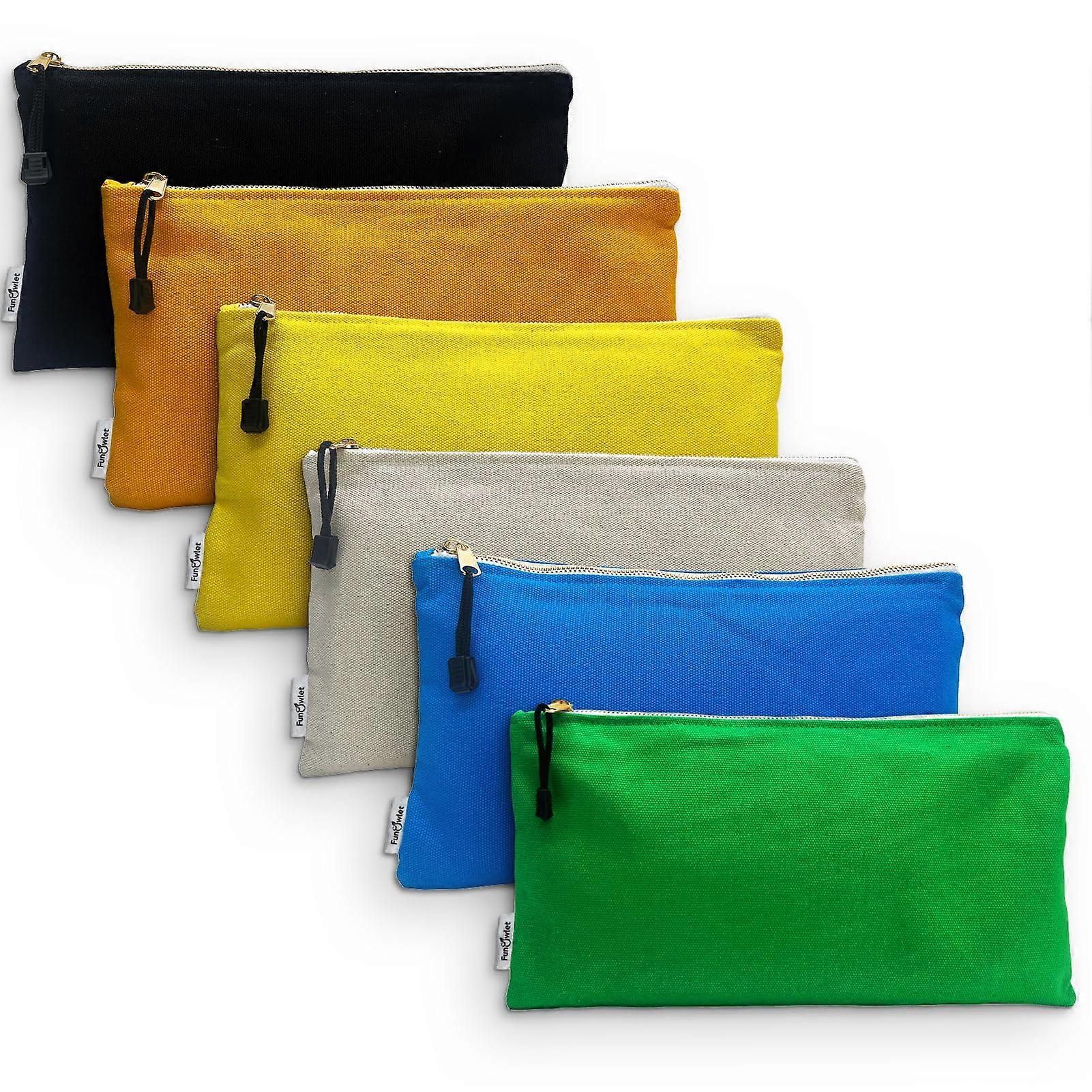 Canvas Tool Bag Zipper Pouch - 6 Pack Utility Organizers with Metal Zippers 12.5 x 7-Inch