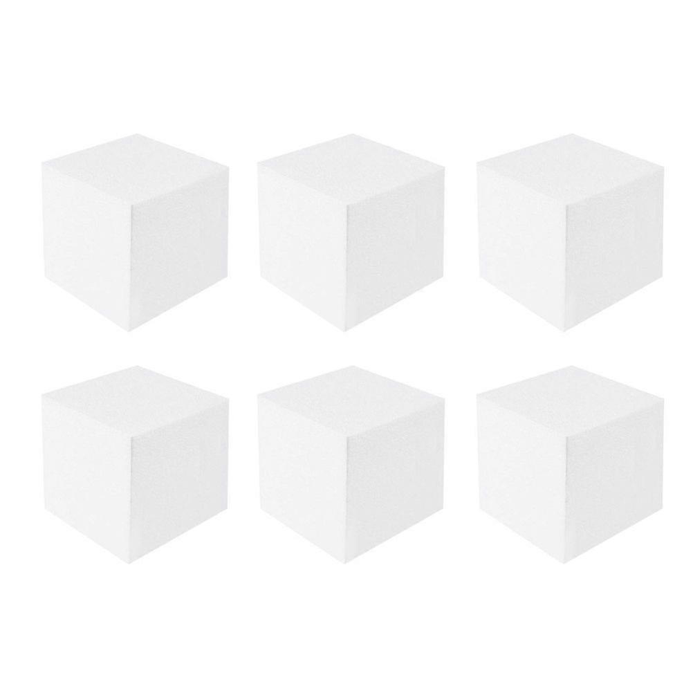 6pcs Craft Cube Square Block Brick for Sculpture Cake Dummies Set Modeling DIY Arts and Crafts (White 6inch 15 x 15cm)