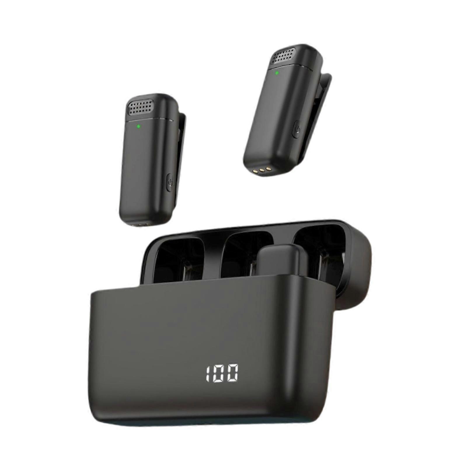 Mini Lapel Mic Compact with Charging Case for Broadcast Vlog Video Recording Black Type C