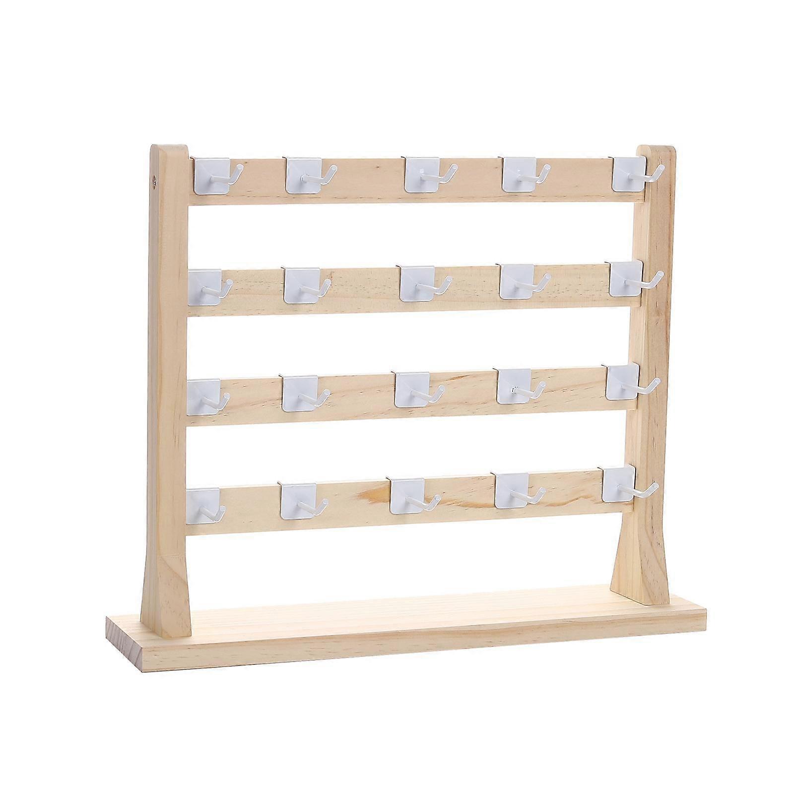 Wooden Jewelry Display Rack with Removable Hooks, Earring Card Display Holder
