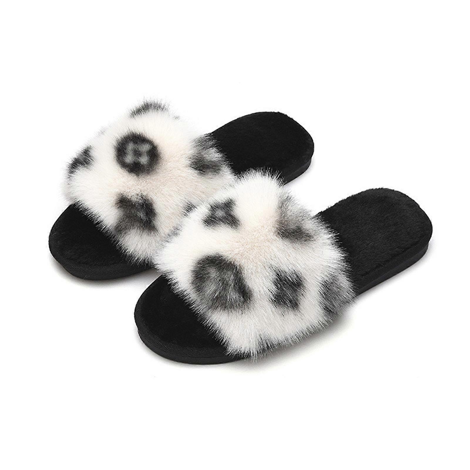 Women Furry Slides Slippers Exquisite Ergonomic Design Soft Comfortable Open Toe Fuzzy Fur Slippers