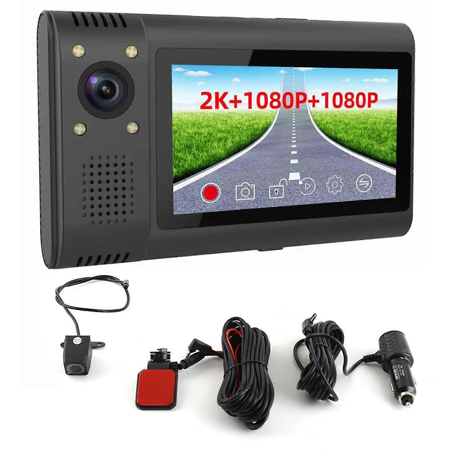 3 Cameras Dash Cam Parking Monitoring Clear Car Rearview Mirror Car Video Recording Camcorder Wide A
