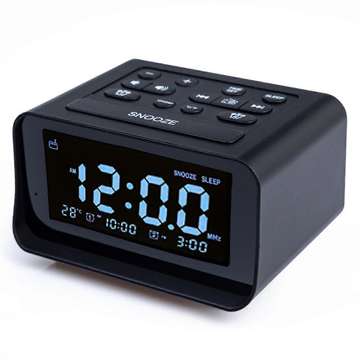 Wireless Digital Alarm Clock with Dual USB Bedroom Charger to Adjust Alarm Clock Volume and Brightness (Black)