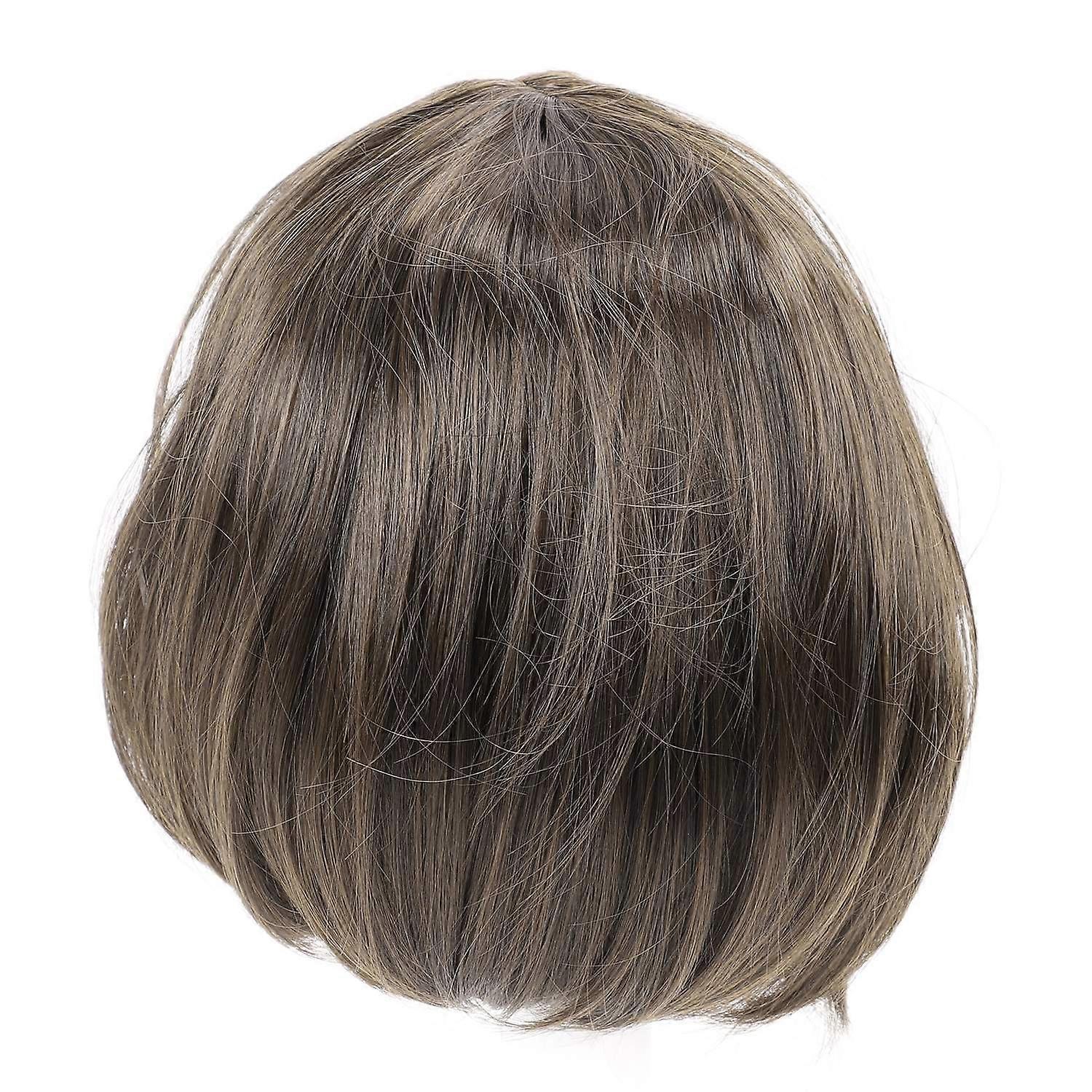 Light Brown Short Hair Synthetic Fiber Wig Student Round Face Elastic Inner Net Short Straight Hair 