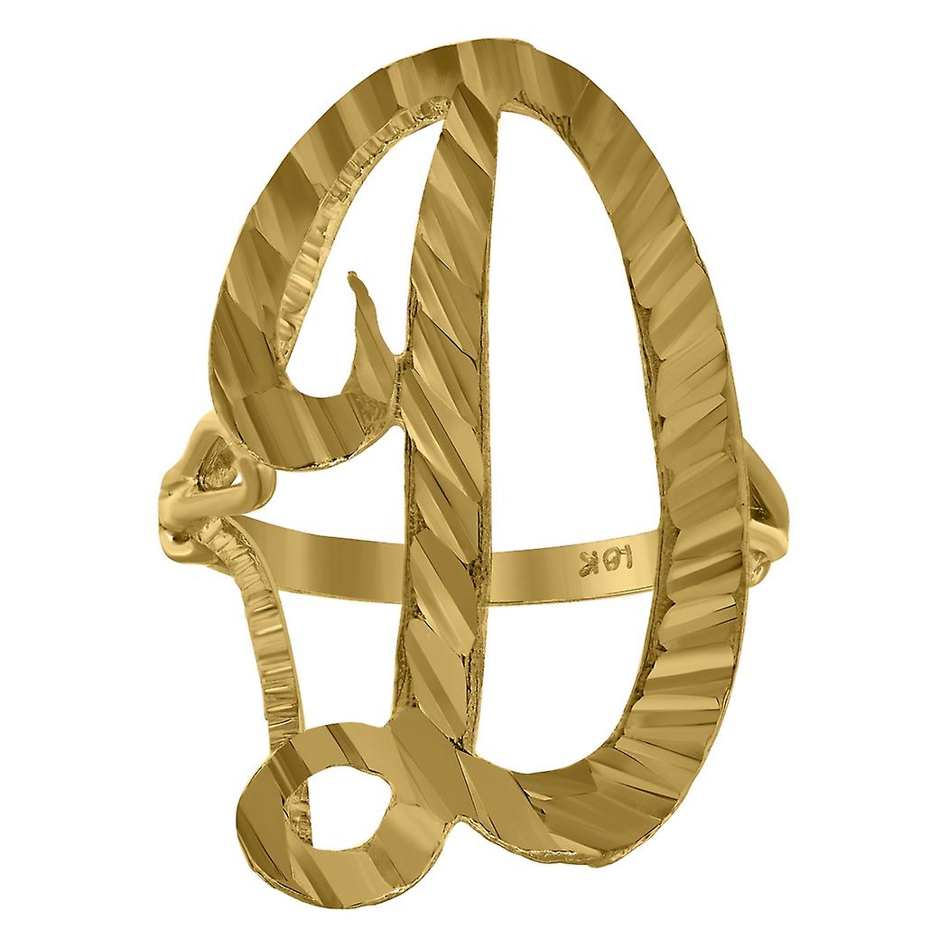 10k Yellow Gold Womens Sparkle Cut Letter Name Personalized Monogram Initial D Ring 30.3x17.70mm Wide Size 7-Ring for Wo