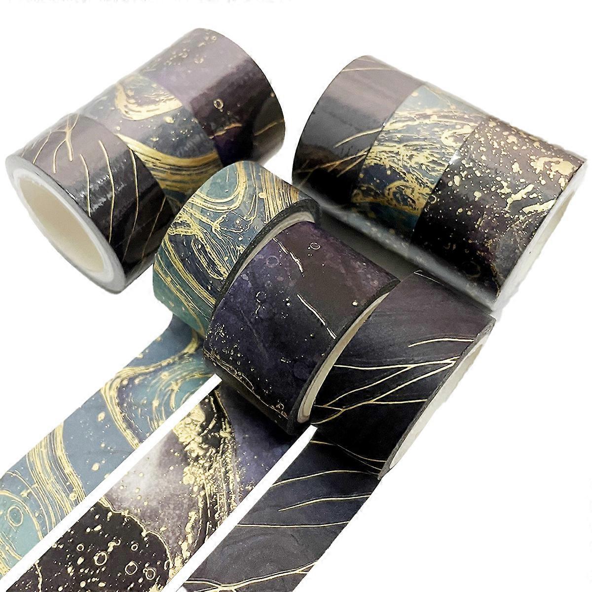 Intricate Foiling Black & Gold Washi Tape Set for Craft Projects, 6 Rolls Decorative Masking Tape for Journaling & Gift Wrapping, Vibrant Designs for