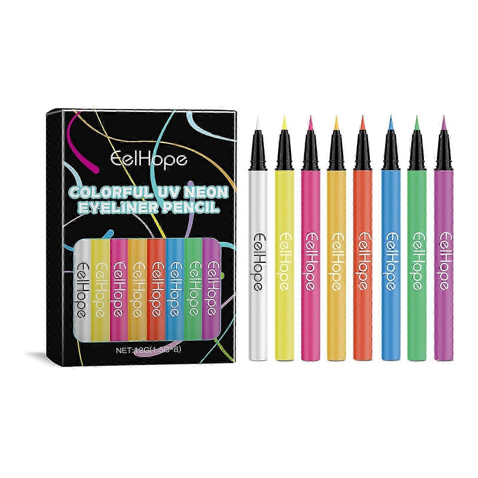 8 Colors UV Neon Liquid Eyeliner Set, Matte Colorful UV Neon Eyeliner Pen, Waterproof Smudge-proof Pigmented Graphic Liners, Eye Makeup