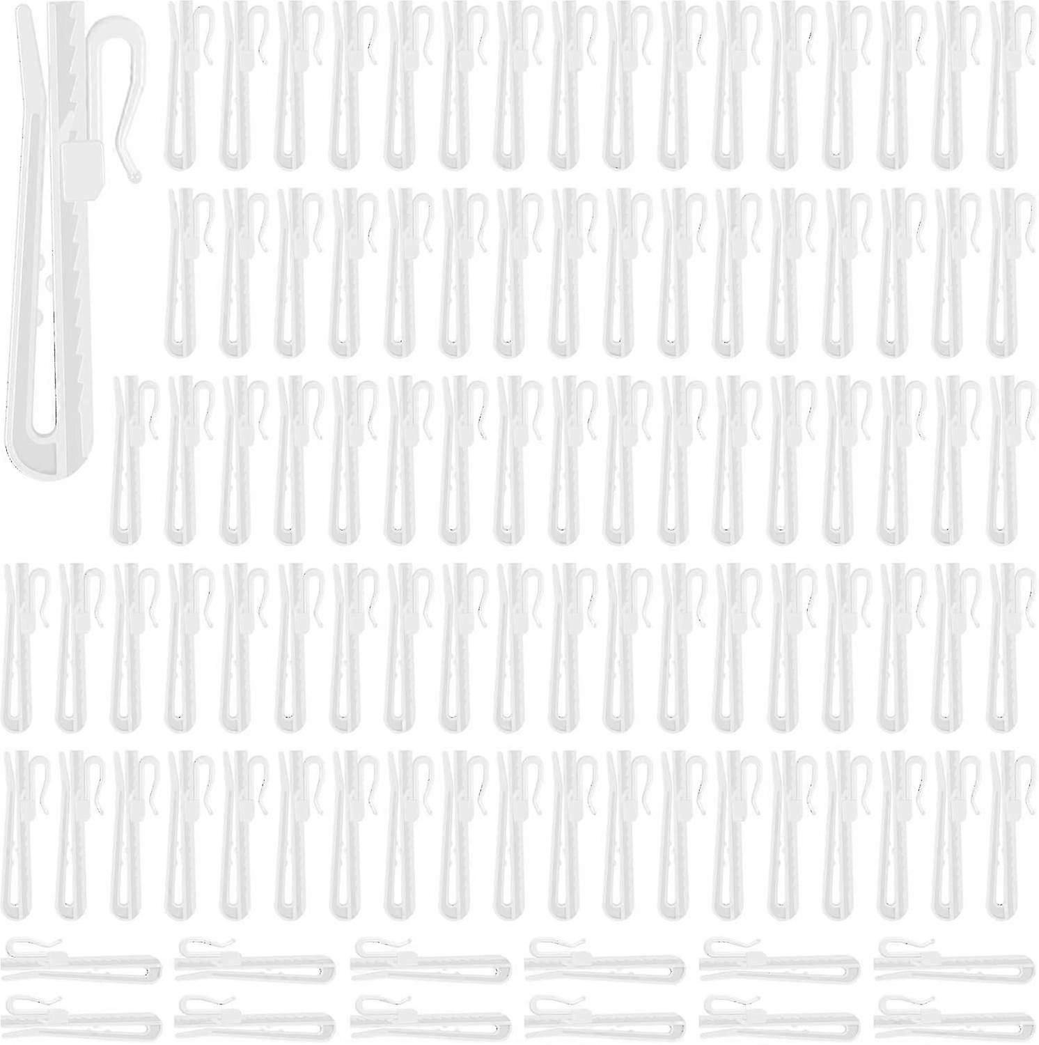 100 Pcs Plastic Curtain Rail Hooks, Heavy Duty Drapery Hooks, Adjustable Pinch