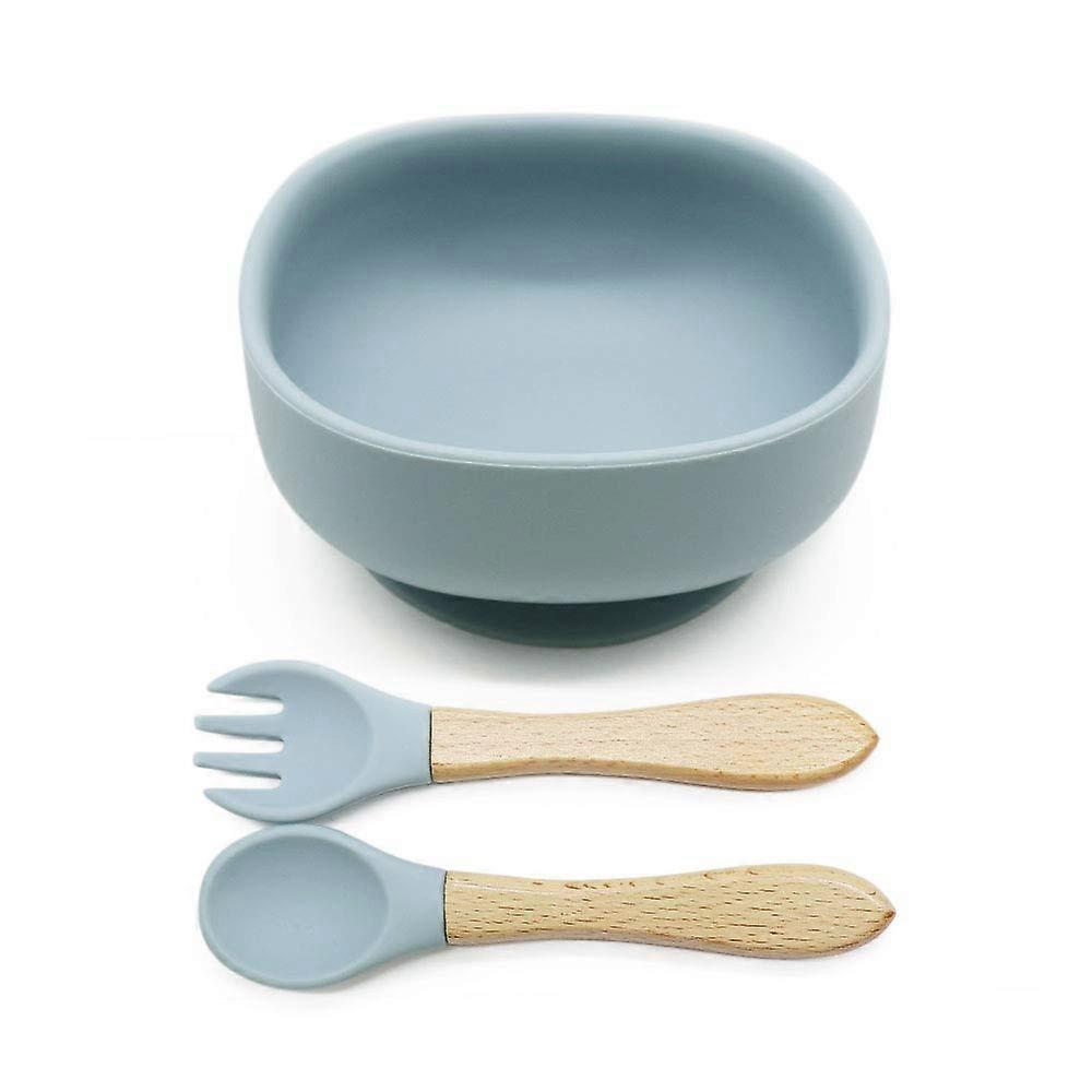 Baby Tableware Set Toddler Learning To Eat Training Complementary Food Bowl (Gray Blue)