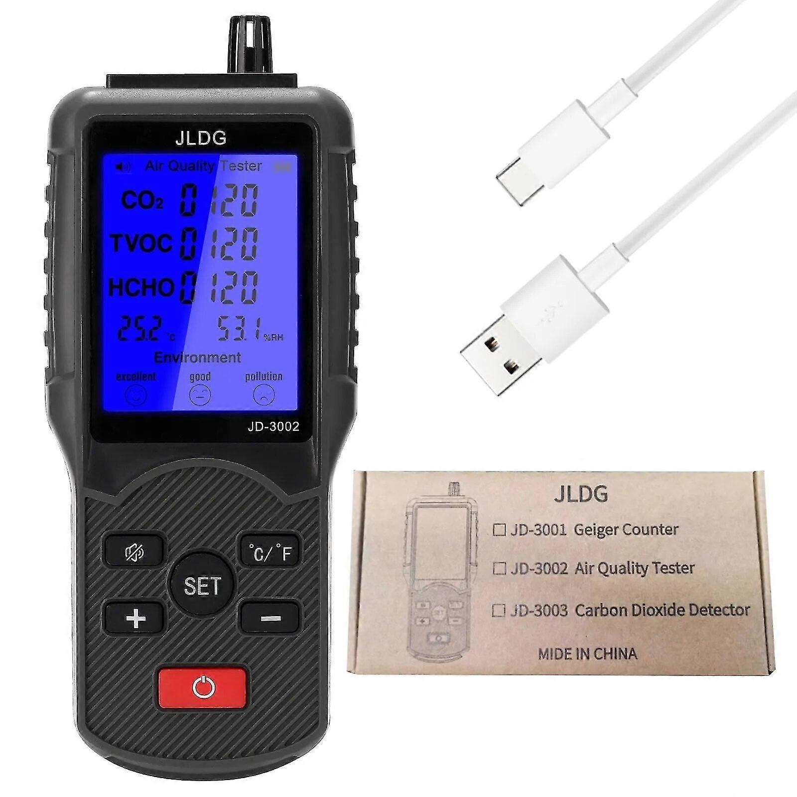 Jd-3002 Air Quality Tester Multifunctional Co2 Tvoc Hcho Meter Temperature Humidity Measuring Device Co2 Detector Gas Analyzer