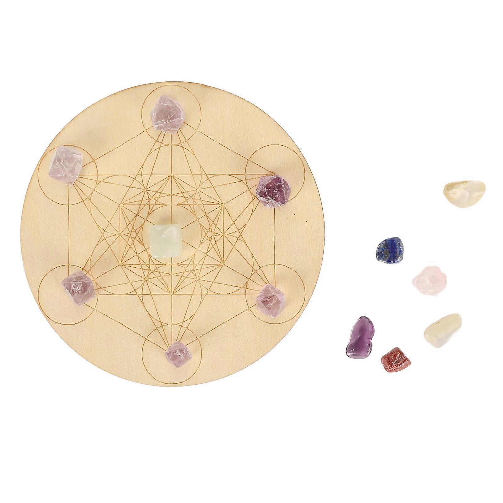 Healing Crystal Grid Board Set Colorful Chakra Divination Boards with Crystal Stones for Meditation Sleep and Energy Balance A05