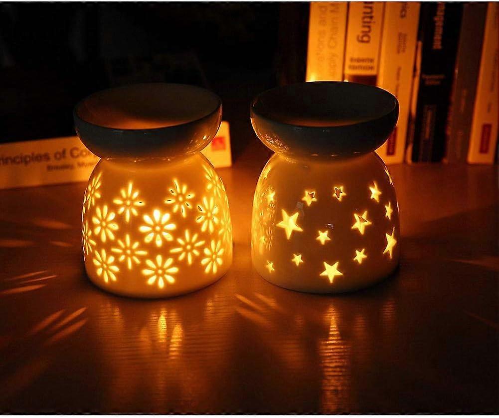 Ceramic Aromatherapy Oil Burner, Aroma Diffuser, White Floral Pattern