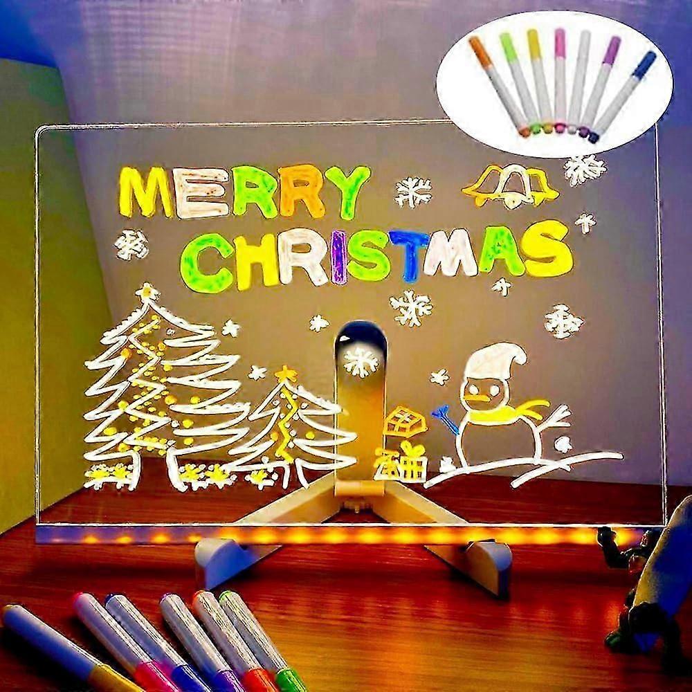 LED Note Board with Colors, Lighted Acrylic Dry Erase Board with 7 Pens for Home Office