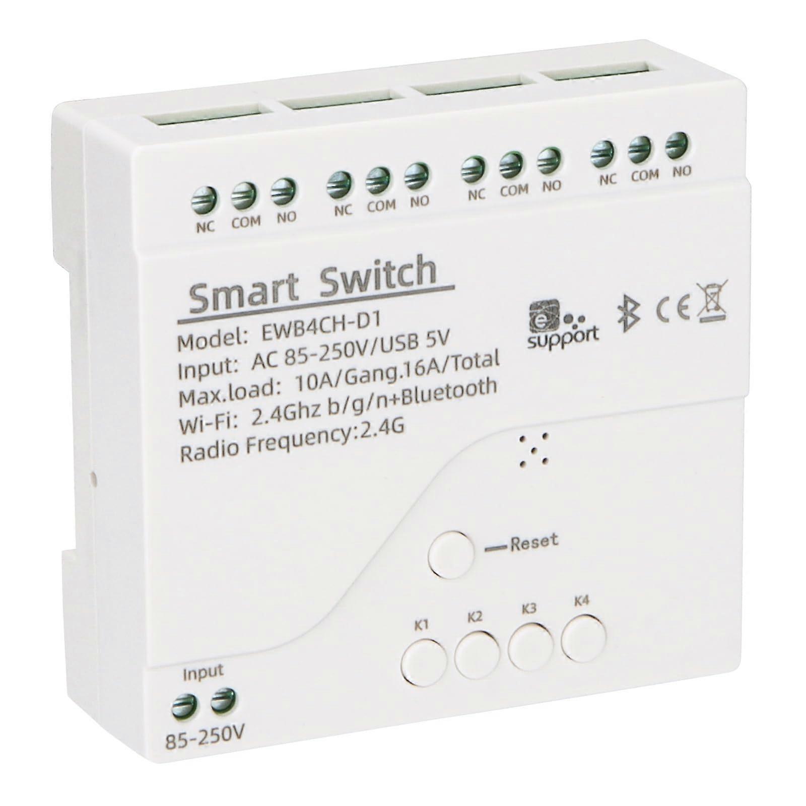 Smart WiFi Relay Switch,AC85-250V 10Amp,4 Channel Dry Contact Relay Switch Module 2.4GHz Ewelink App Compatible
