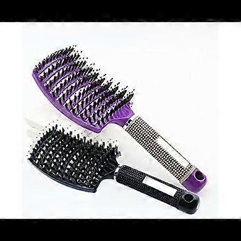 Escova de Cabelo Ventilada Premium - 2x Cerdas de Javali & Nylon, Massagem no Couro Cabeludo, Desembaraçar, Todos os Tipos de Cabelo, Roxo & Preto