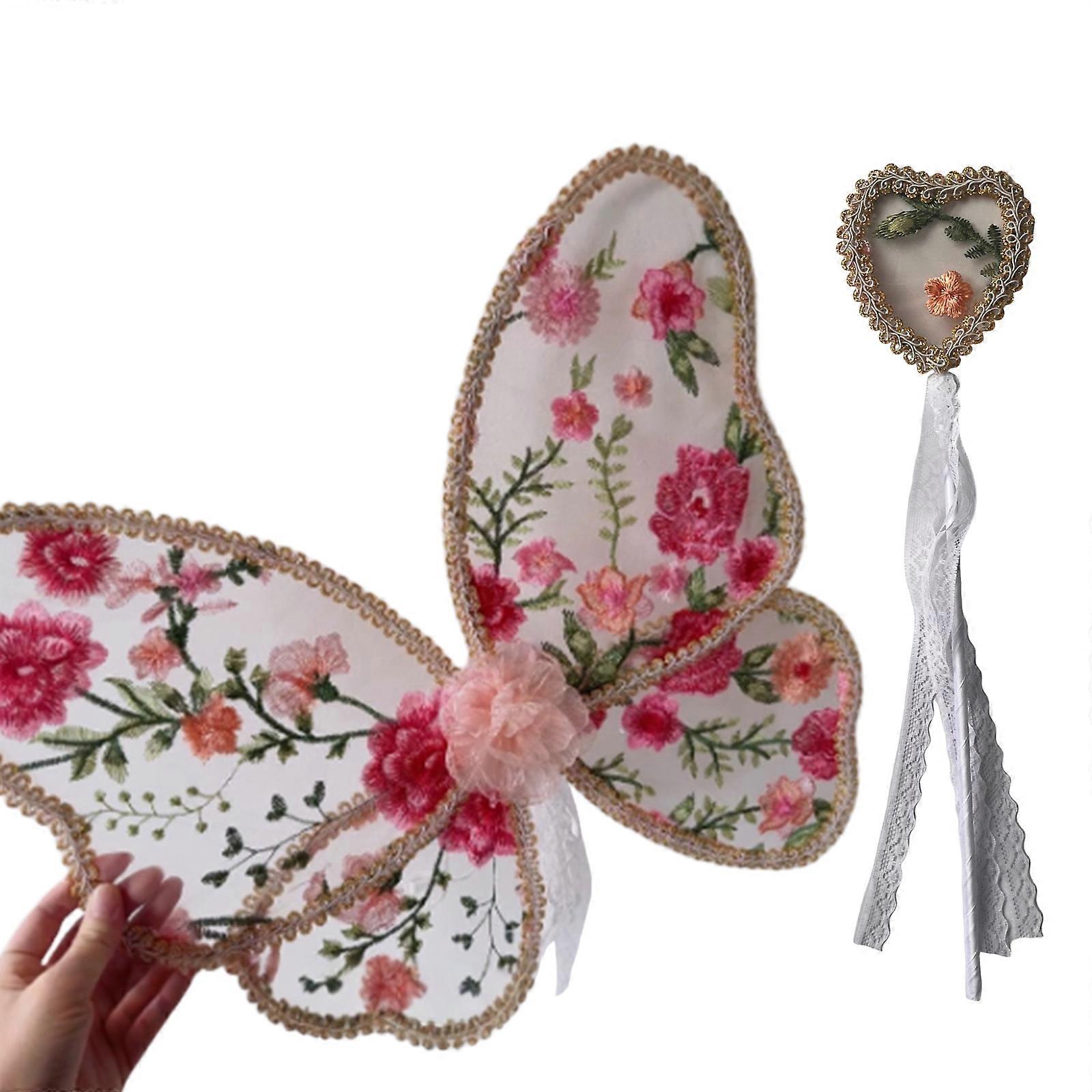 Lightweight Lace Girls Wing with Embroidery for Children Birthdays and Celebrations with Matching Magical Wand Props  Red