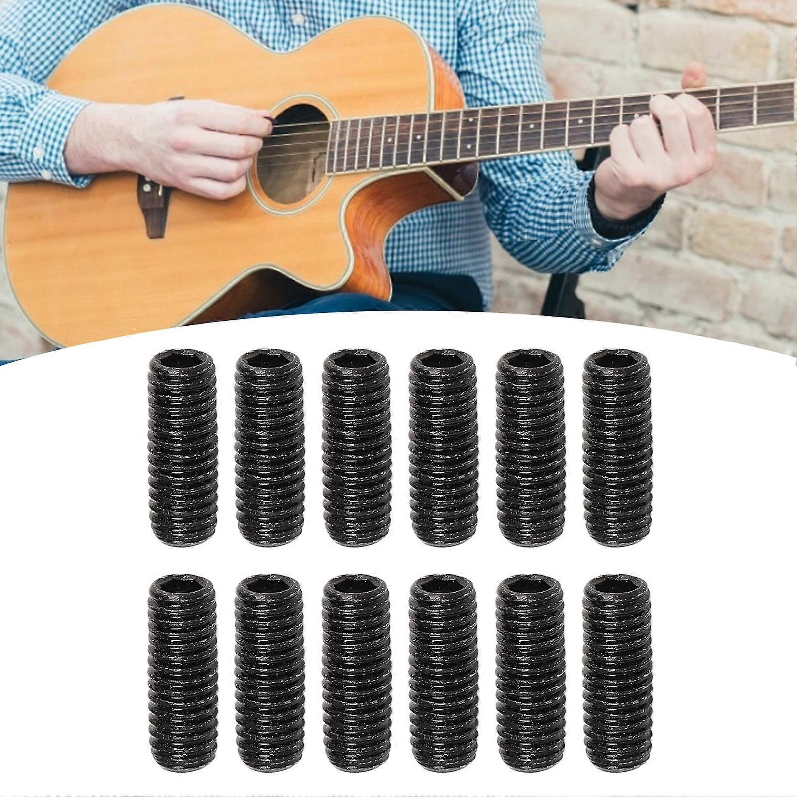 12 قطعة مسامير ارتفاع السرج المعدنية السوداء مجموعة 3x8mm للغيتار