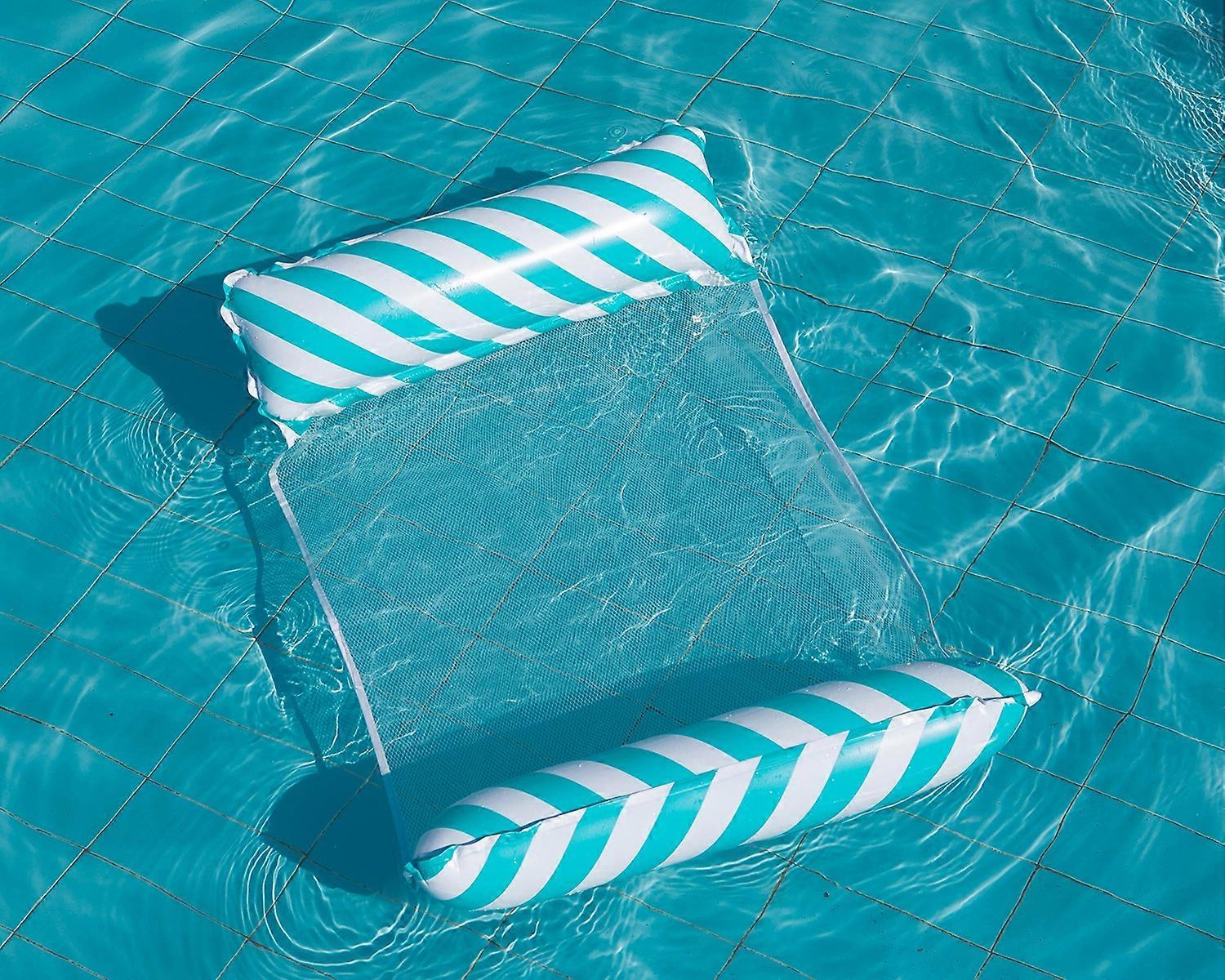 Inflatable Recliner On Water Foldable Backrest Floating Bed Inflatable Floating Row, Style: Diagonal Stripes (Light Blue)