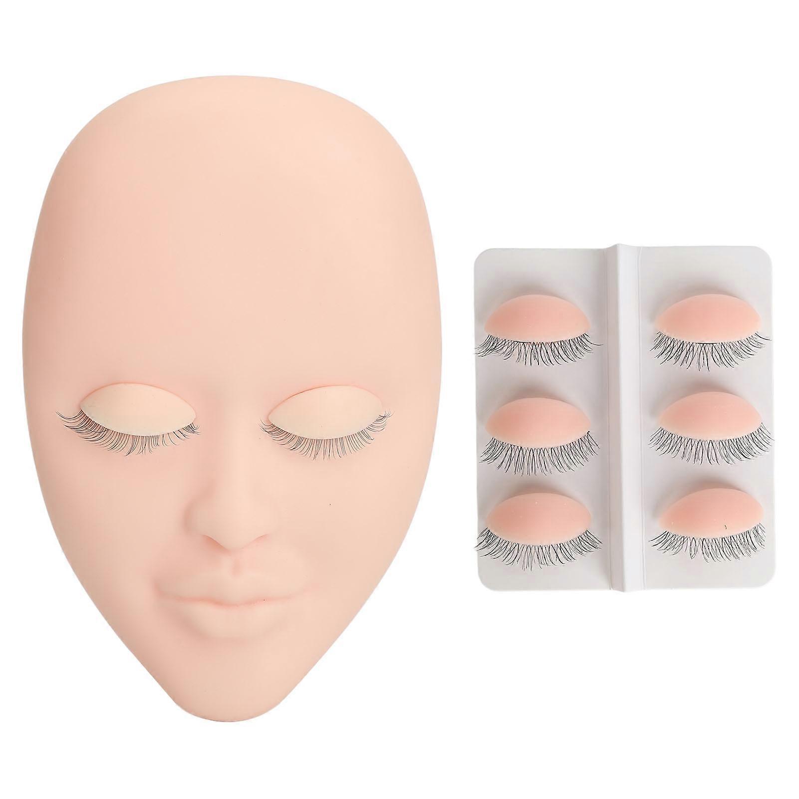 Lash Mannequin 3 Pairs Removable Eyelids Eyelash Extension Practice False Face for Beginners Pink