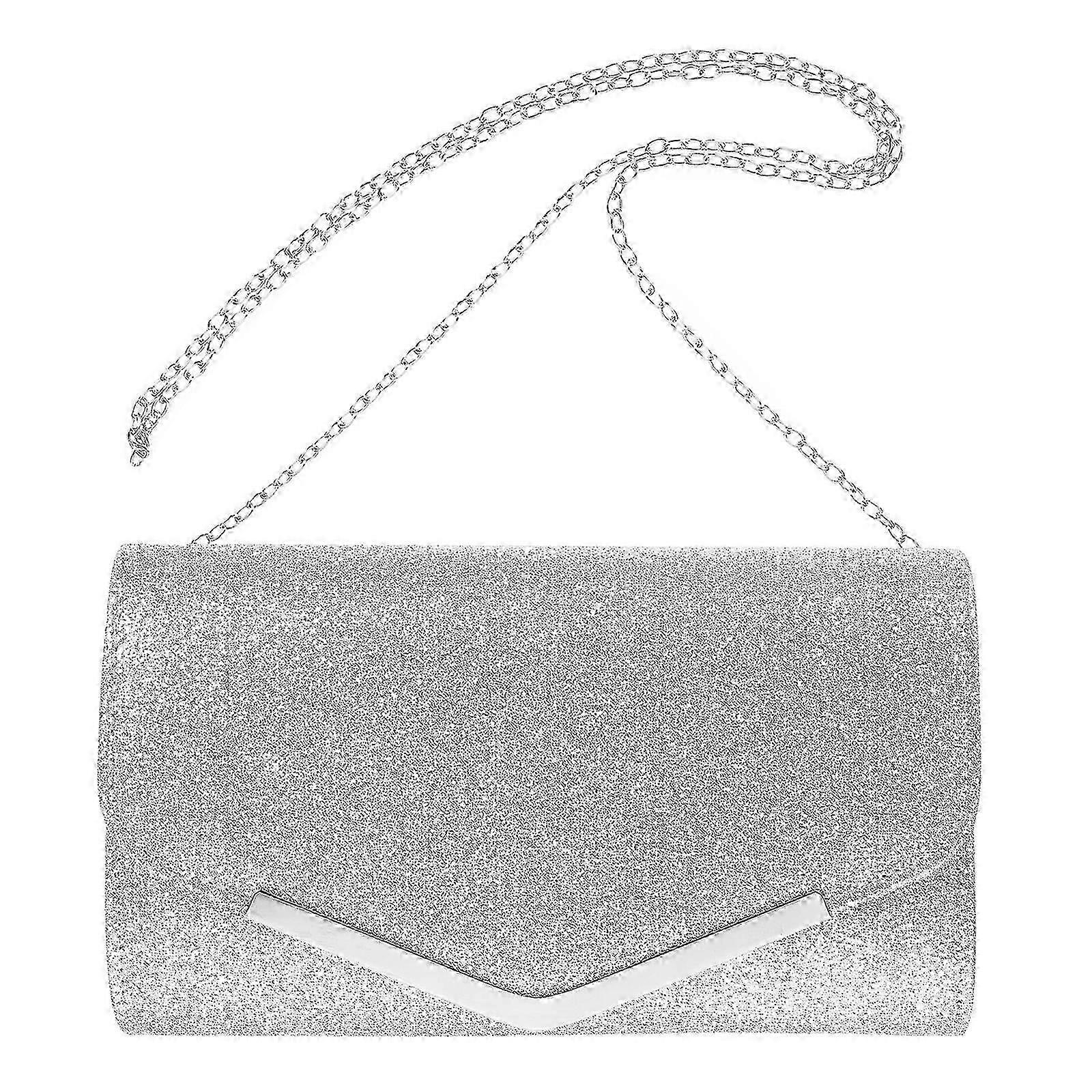 Kvinders sølv aften clutch taske med kæde til bryllupsfest